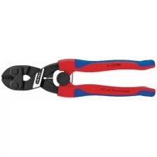 Болторез компактный KNIPEX KN-7112200, с пружиной, рез: мягкая проволока Ø 6 мм, проволока средней твёрдости Ø 5.2 мм, твёрдая проволока Ø 4 мм, рояльная струна (HRC 59) Ø 3.6 мм, L-200 мм, чёрный, 2-компонентные рукоятки