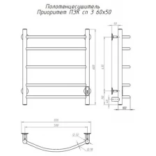 Полотенцесушитель электрический Тругор 532х600мм форма лесенка 5 перекладин универсальное подключение