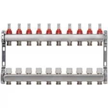 ColSys Р804, 10 выходов. Коллекторная группа из нержавеющей стали с расходомерами и термостатическими клапанами